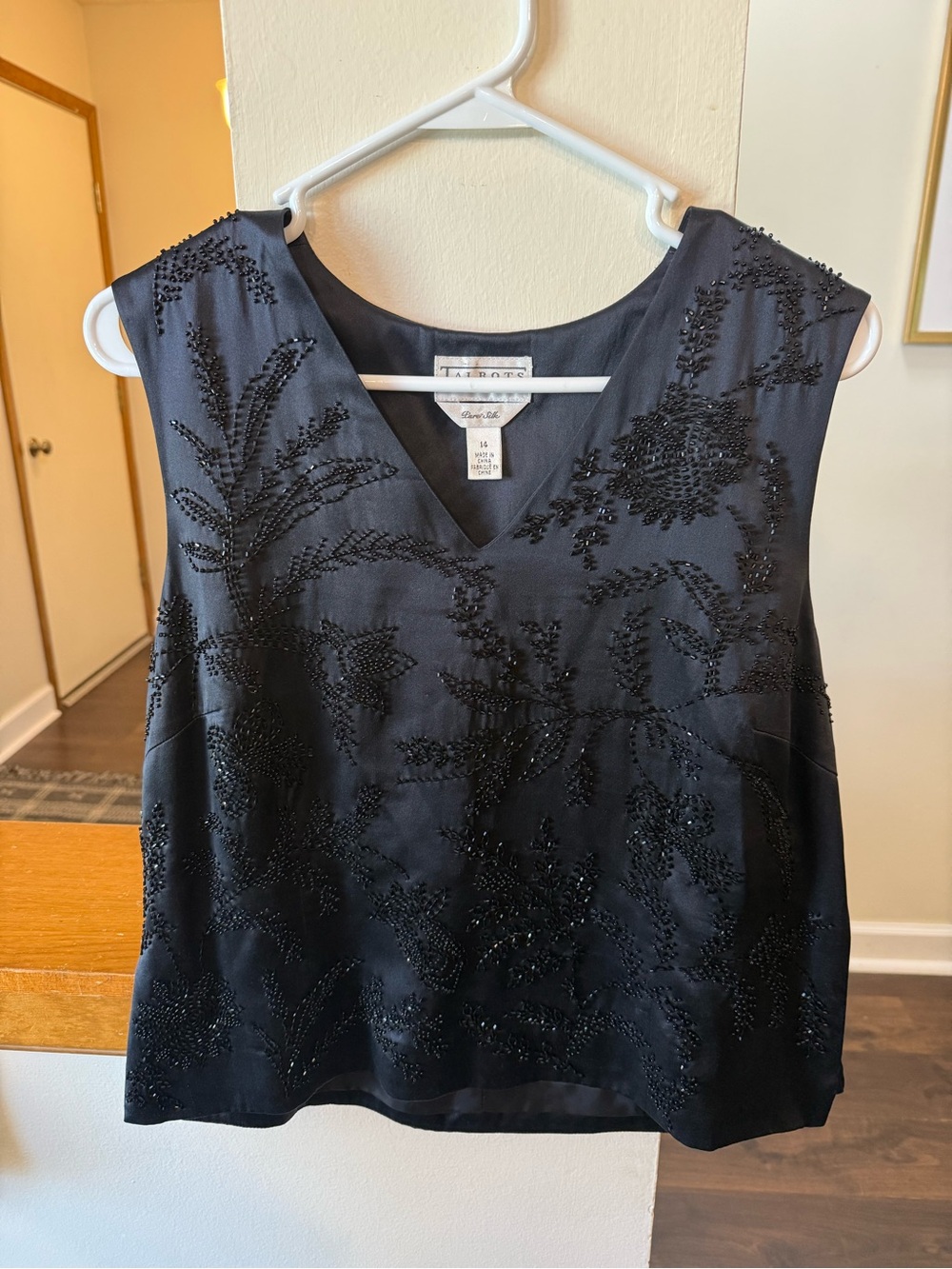 Vintage Talbots Silk Black Beaded V-Neck Sleeveless Camisole